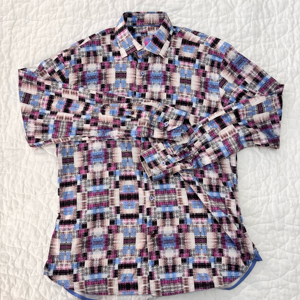 Luchiano Visconti Black Men’s Long Sleeve Medium Shirt Blurred Geometric Design